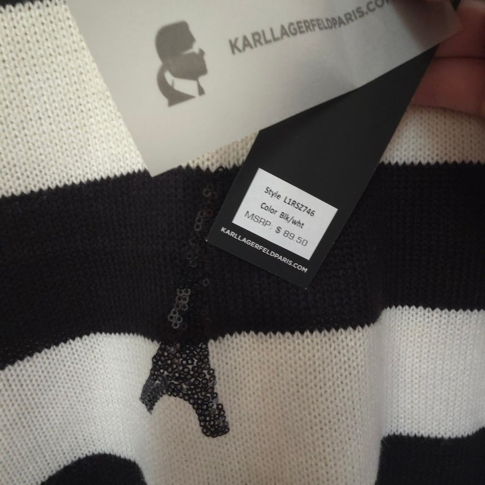 Karl Lagerfeld Paris Womens XL Cowl Neck Striped Eiffel Tower Sequin Sweater NEW - Picture 4 of 6